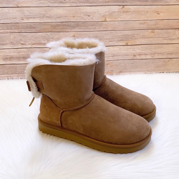 UGG Classic Double Bow Mini Chestnut Boots - Picture 2 of 7